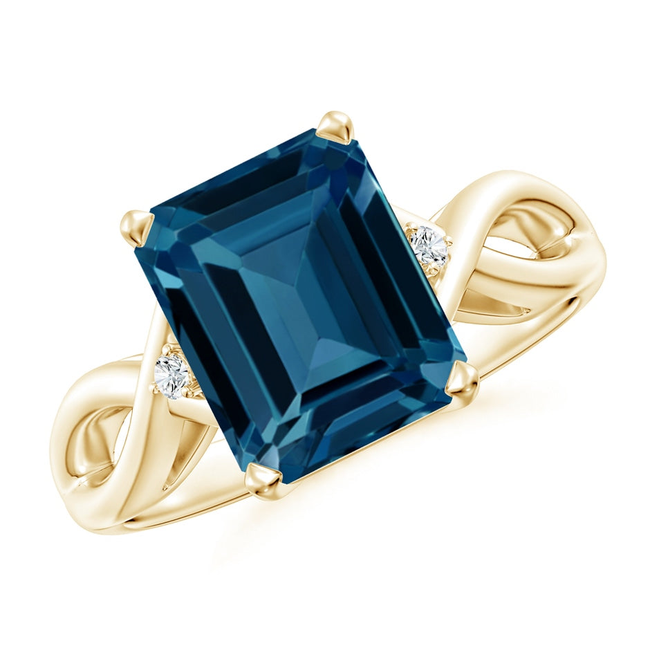 Emerald Cut London Blue Topaz Twist Shank Statement Ring