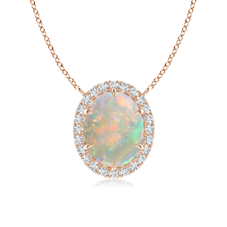 Oval Opal Ellipse Halo Pendant