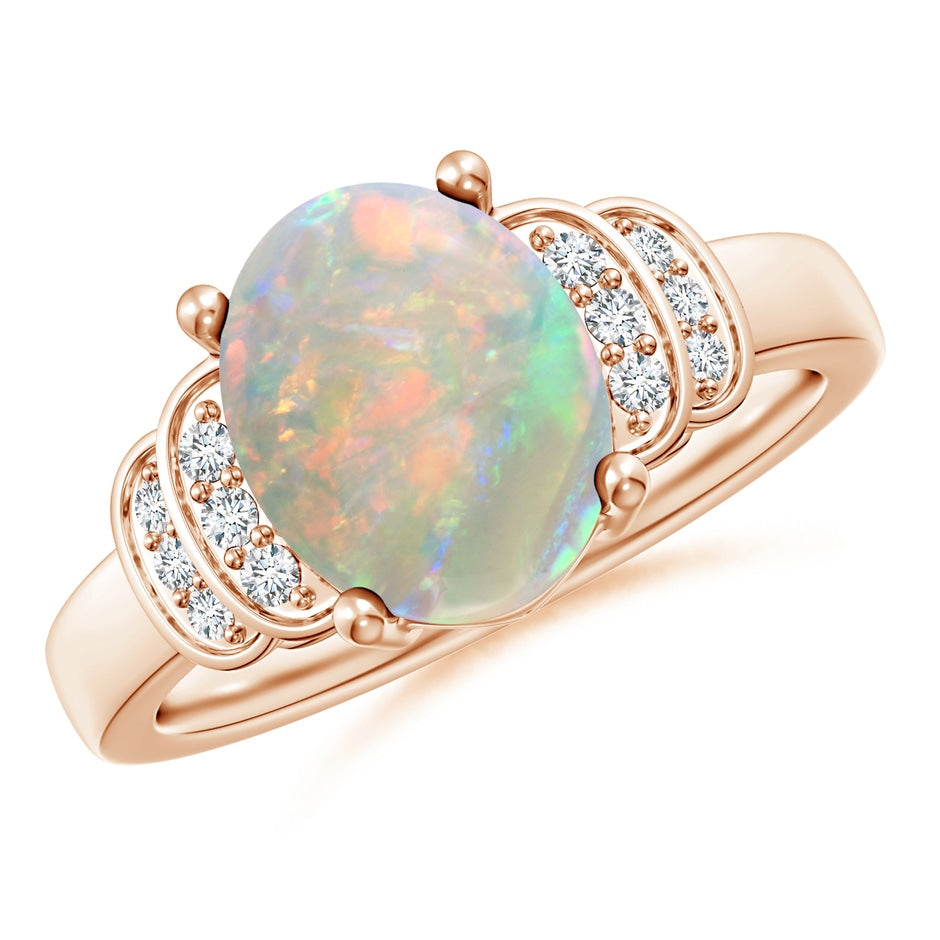 Solitaire Oval Opal and Diamond Collar Ring