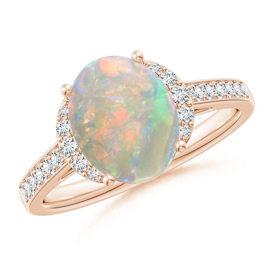 Classic Solitaire Oval Opal and Diamond Collar Ring