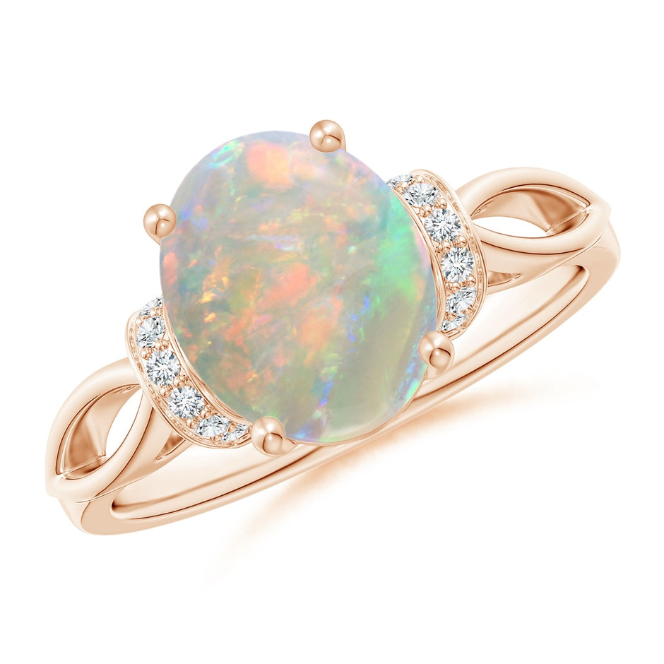 Solitaire Opal Split Shank Ring with Diamonds