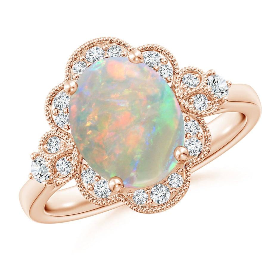 Victorian Style Oval Opal and Diamond Halo Engagement Ring