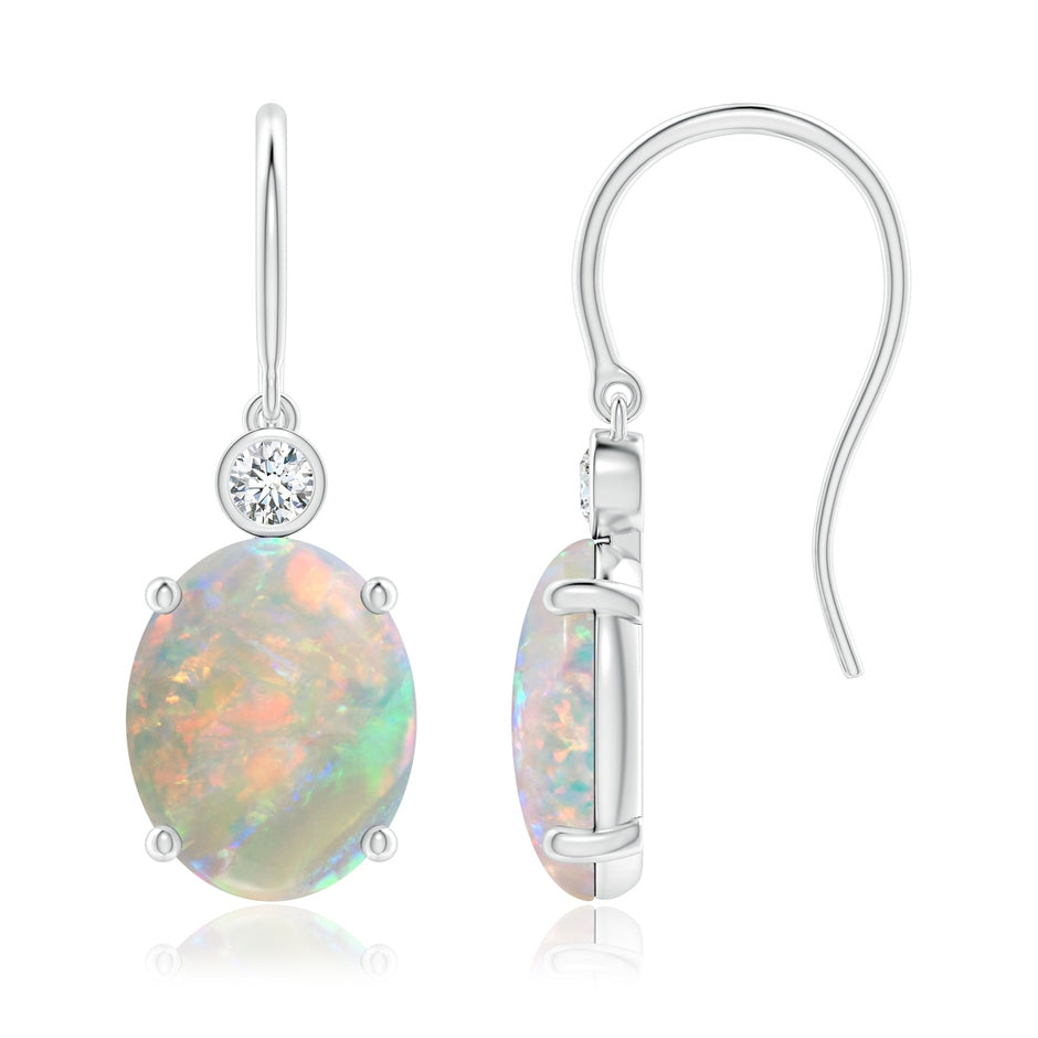 Oval Opal Fish Hook Earrings with Bezel-Set Diamonds