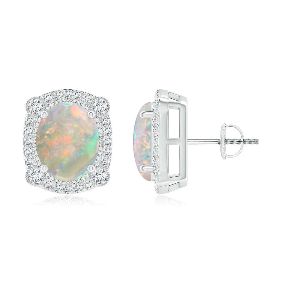 Vintage Style Opal Earrings with Bezel-Set Diamonds