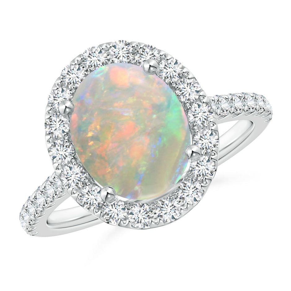 Prong-Set Oval Opal Halo Ring with Diamond Accents