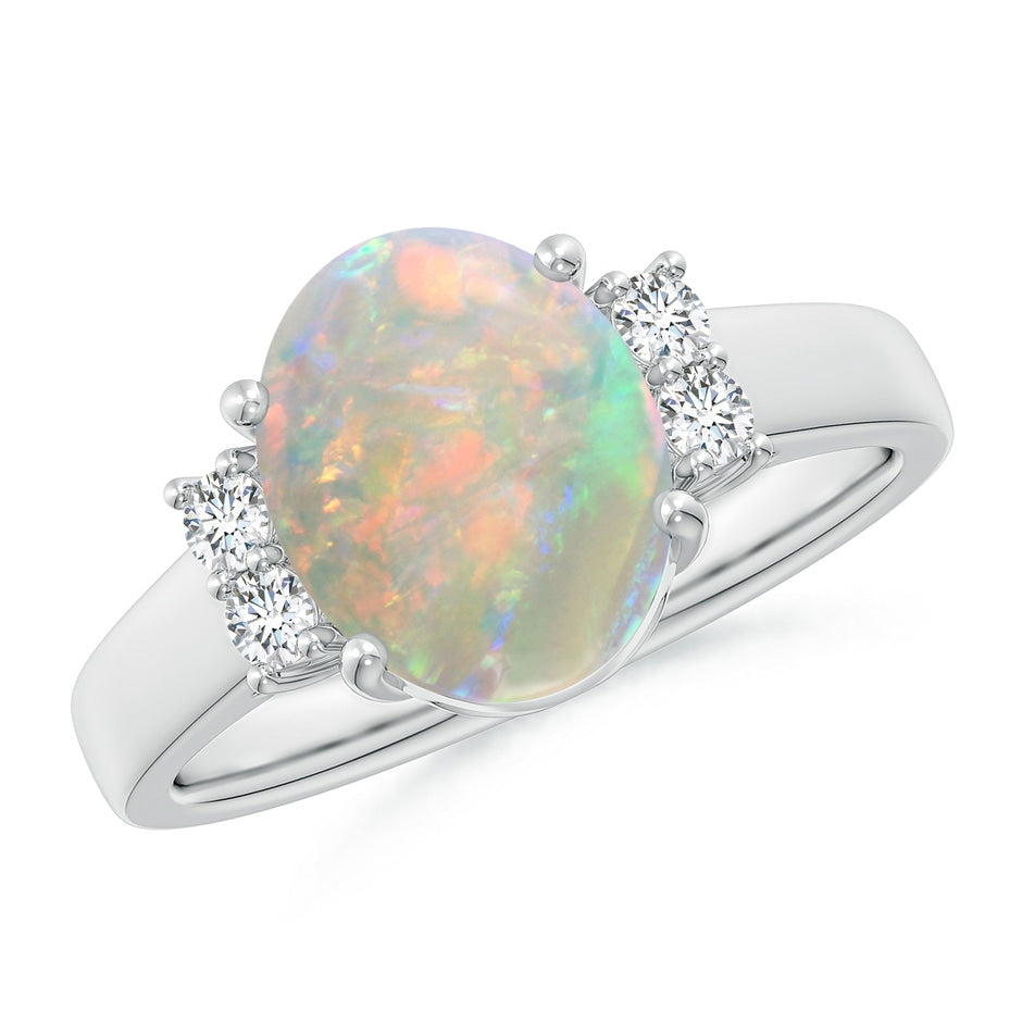 Oval-Shaped Opal Solitaire Ring with Diamond Accents