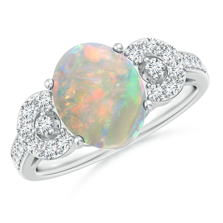 Solitaire Oval Opal Cathedral Ring with Diamond Accents