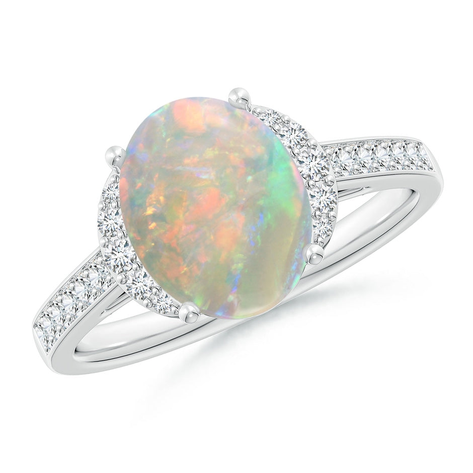 Classic Solitaire Oval Opal and Diamond Collar Ring