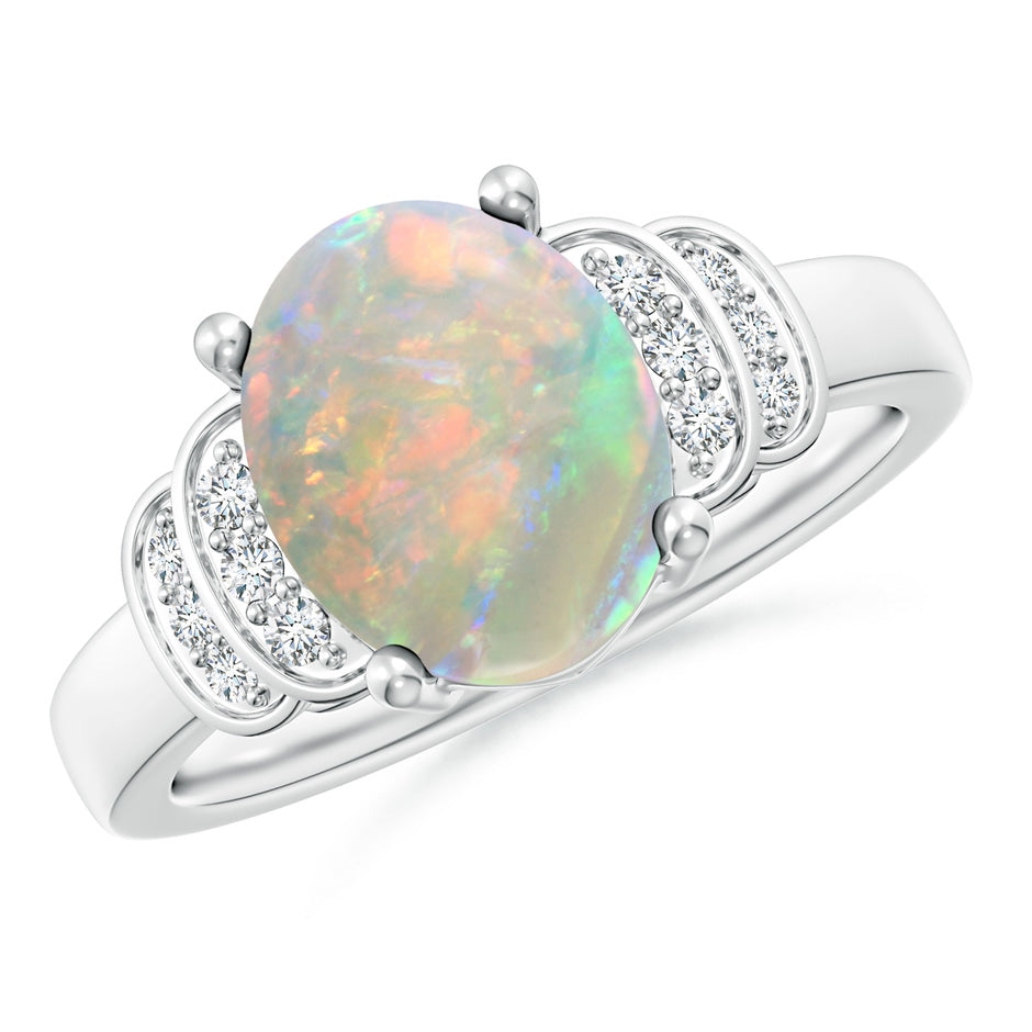 Solitaire Oval Opal and Diamond Collar Ring