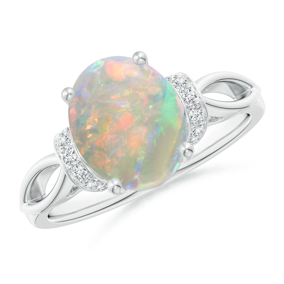 Solitaire Opal Split Shank Ring with Diamonds