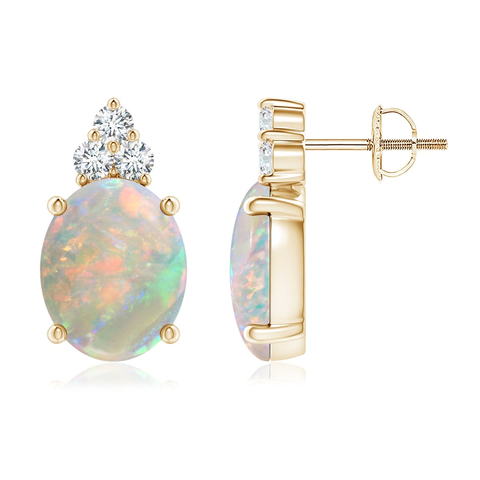 Classic Oval Opal Solitaire Stud Earrings with Trio Diamonds