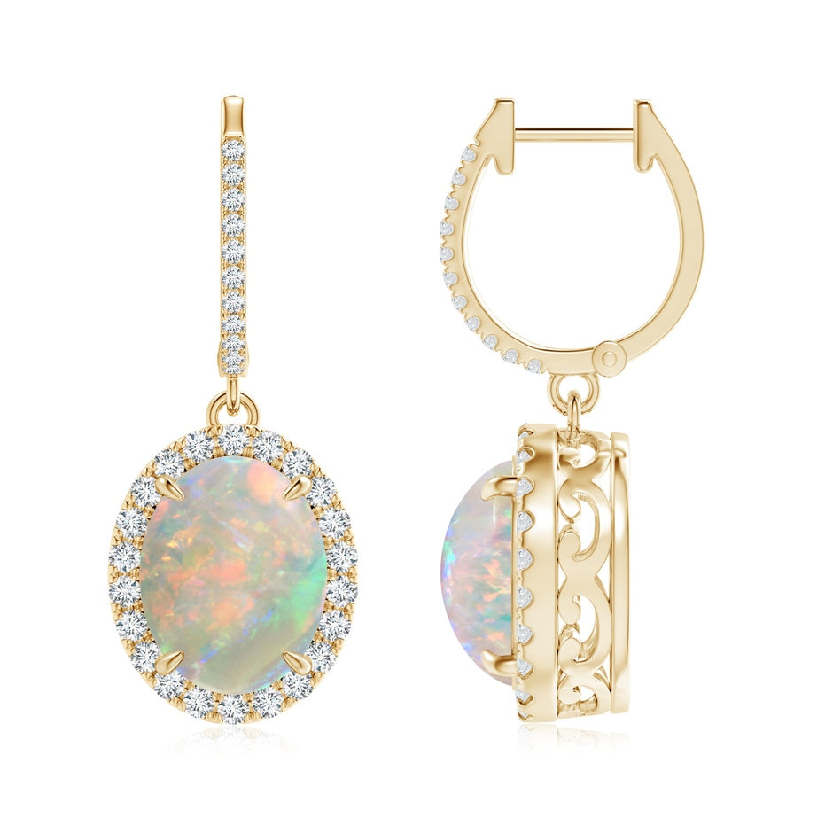 Oval Opal Dangle Earrings with Diamond Halo