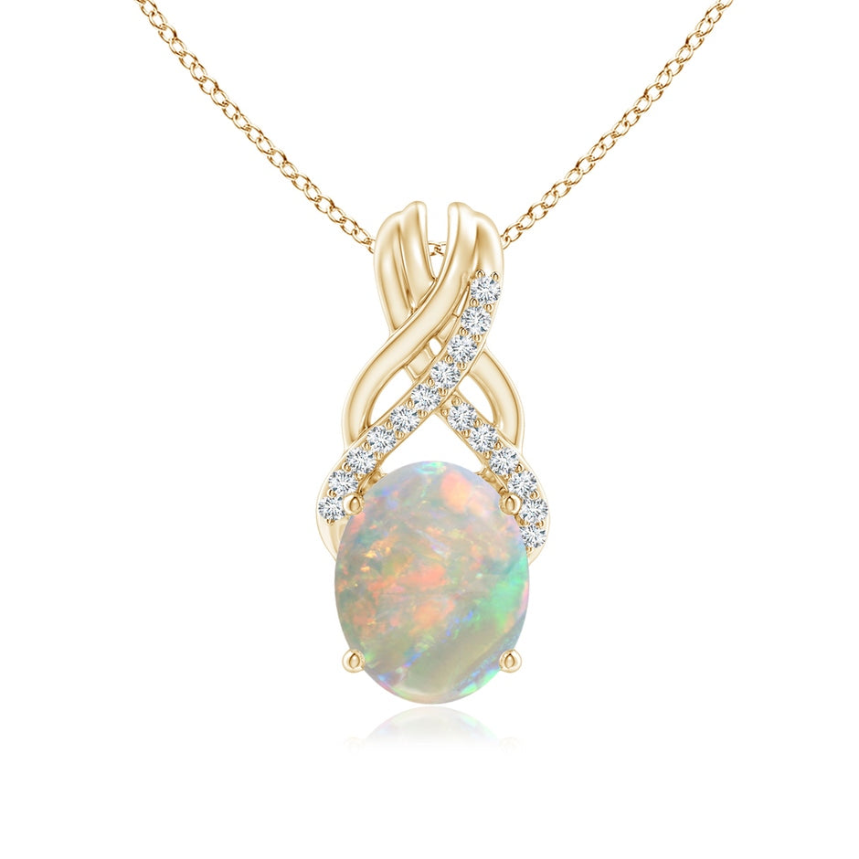 Oval Opal Criss Cross Pendant with Diamonds