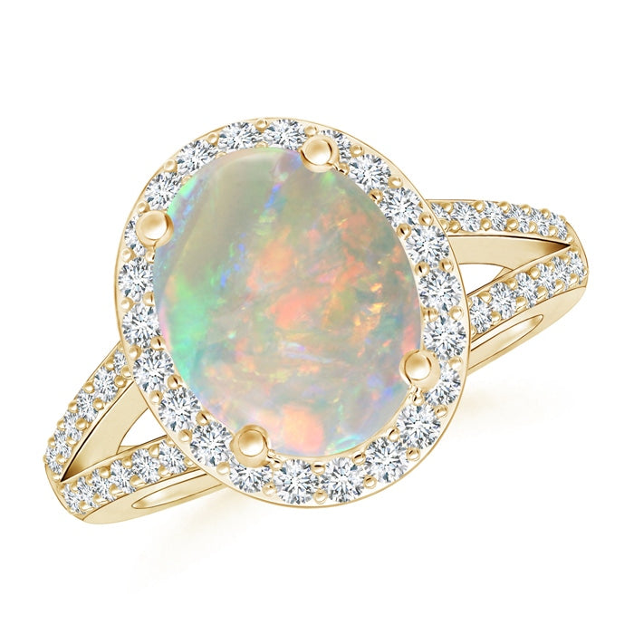 Oval Opal Split Shank Halo Ring