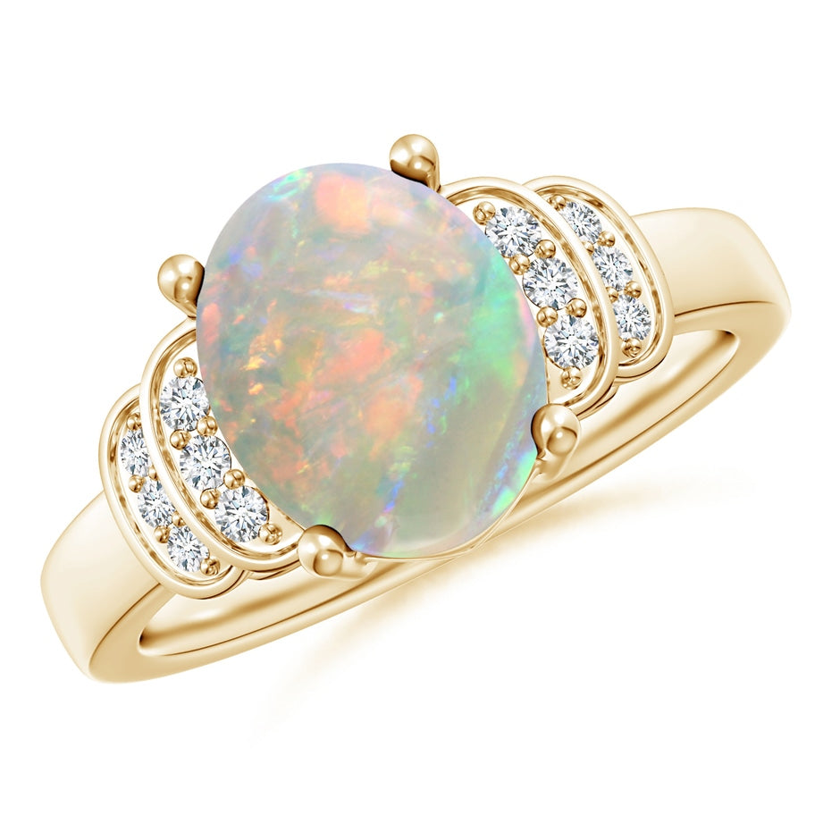 Solitaire Oval Opal and Diamond Collar Ring