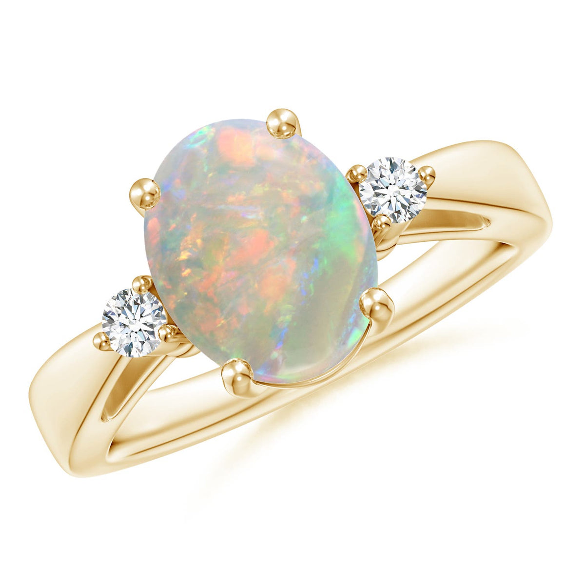 0.7 CTW Tapered Shank Emerald Solitaire Engagement Ring with Diamond Accents in 14K Yellow Gold