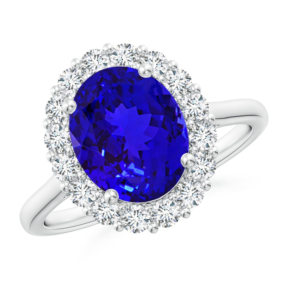 Oval Tanzanite Engagement Ring with Floral Diamond Halo