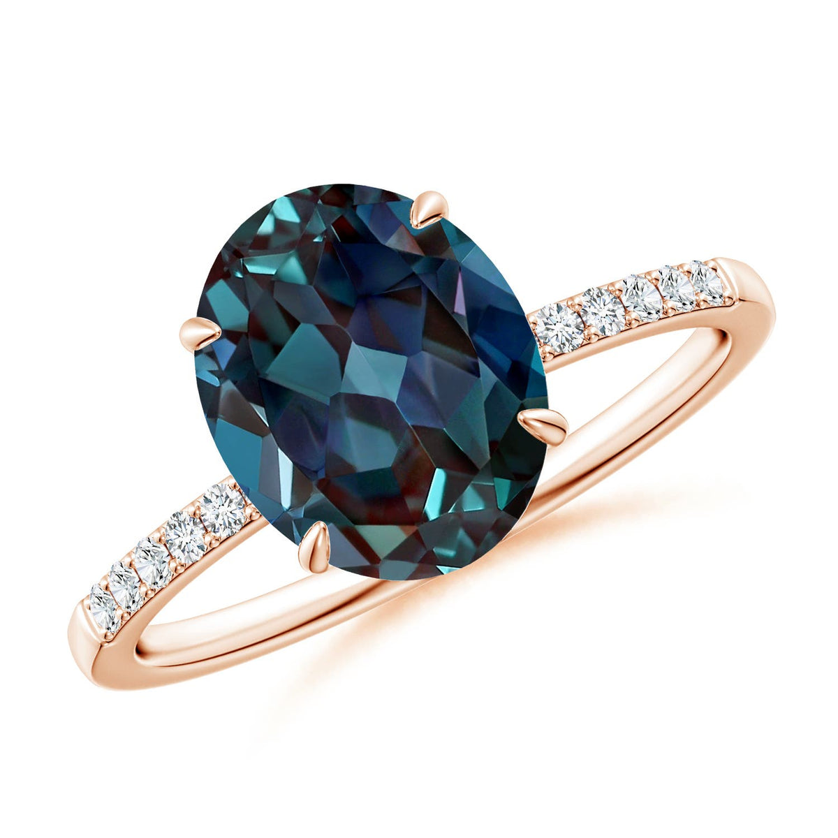 1.04 CTW Solitaire Round Lab-Grown Alexandrite Ring with Diamond Accents in 14K Yellow Gold