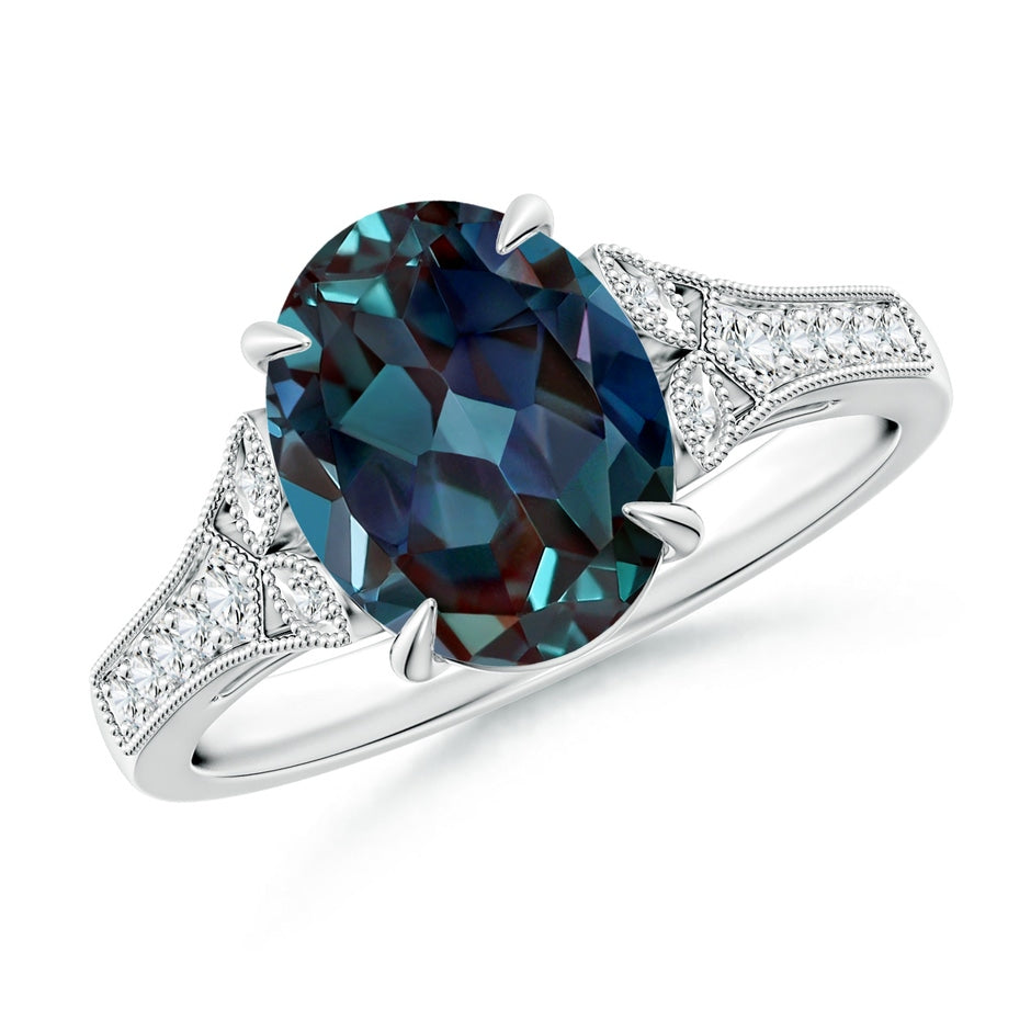 Aeon Vintage Inspired Oval Lab-Grown Alexandrite Solitaire Engagement Ring with Milgrain