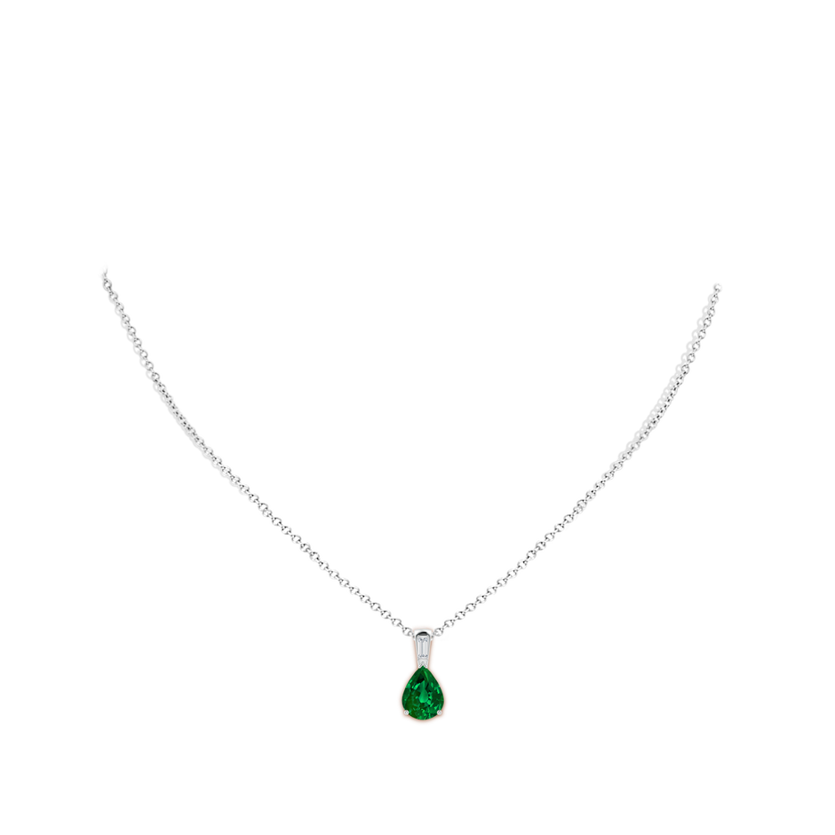 Pear Lab-Grown Emerald Pendant with Baguette Diamond