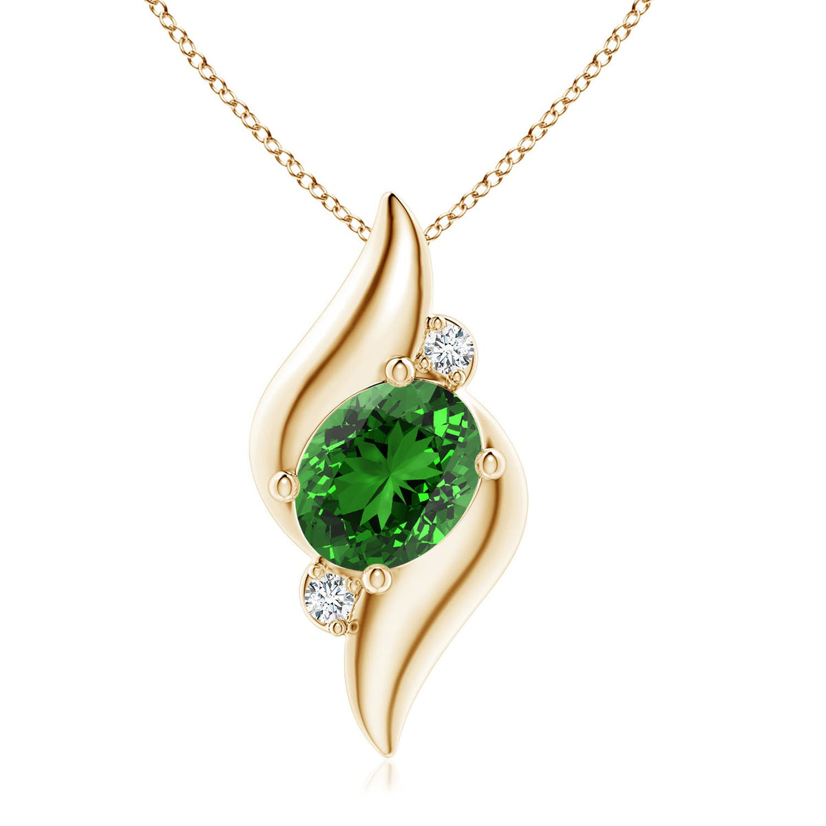 1.85 CTW Shell Style Oval Lab-Grown Fancy Intense Yellow and White Diamond Pendant in 14K Yellow Gold