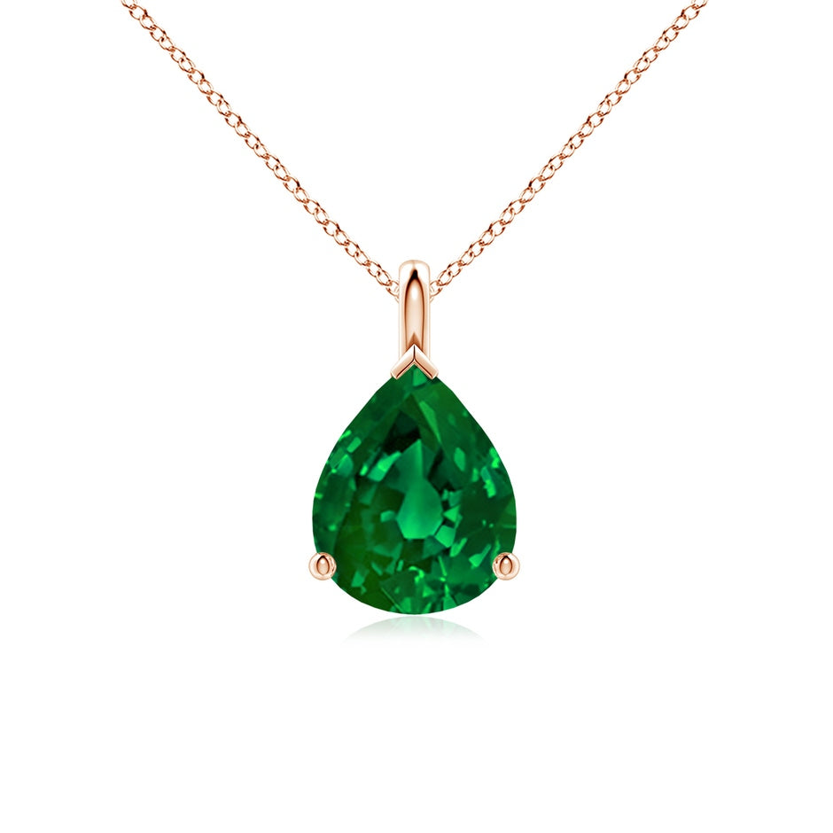 Lab-Grown Solitaire Pear Emerald Classic Pendant