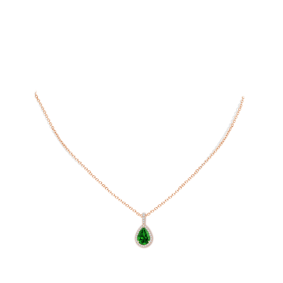 Lab-Grown Emerald Teardrop Pendant with Diamond Halo
