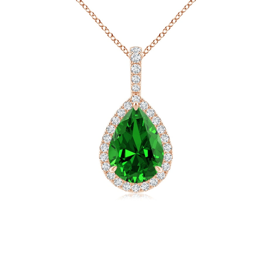 Lab-Grown Emerald Teardrop Pendant with Diamond Halo
