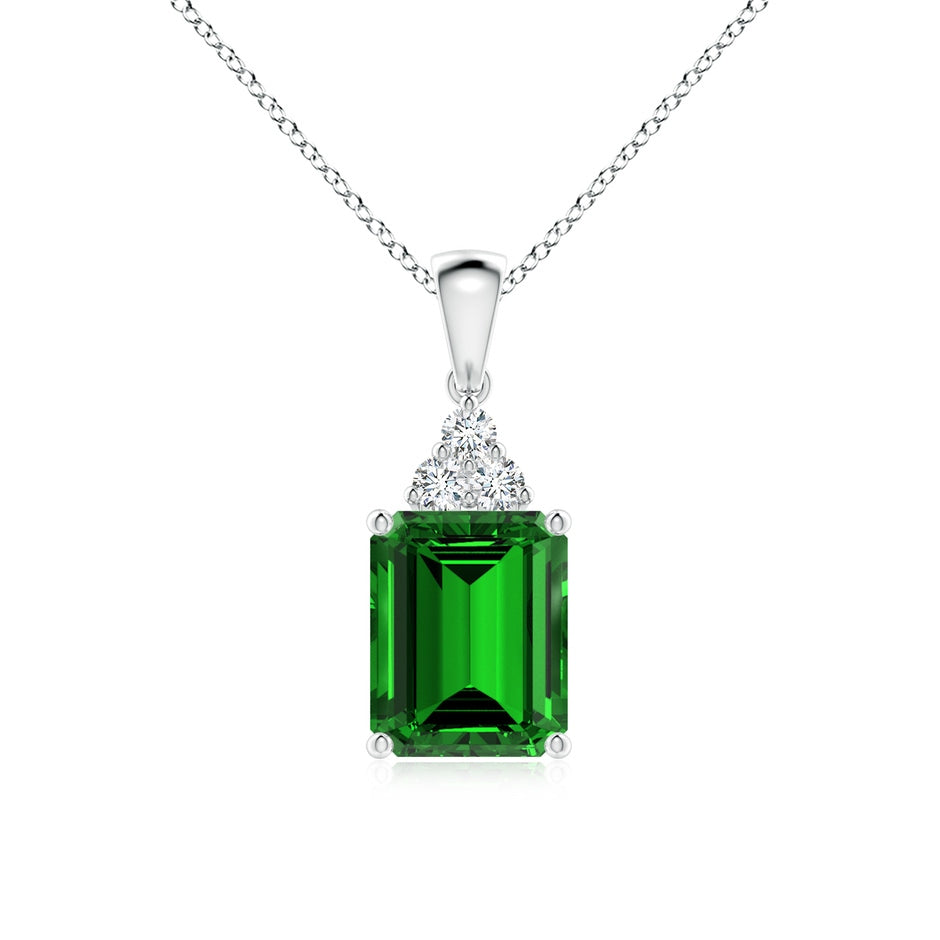 Lab-Grown Emerald-Cut Emerald Pendant with Lab Diamond Trio