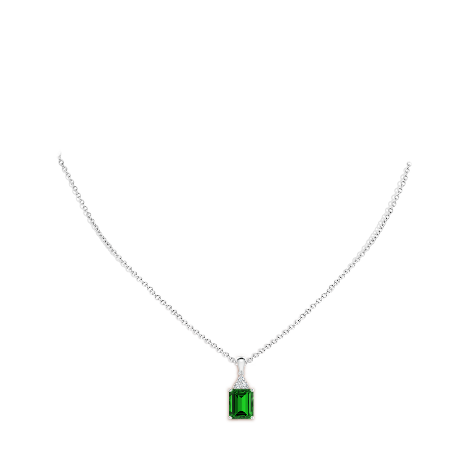 Lab-Grown Emerald-Cut Emerald Pendant with Lab Diamond Trio
