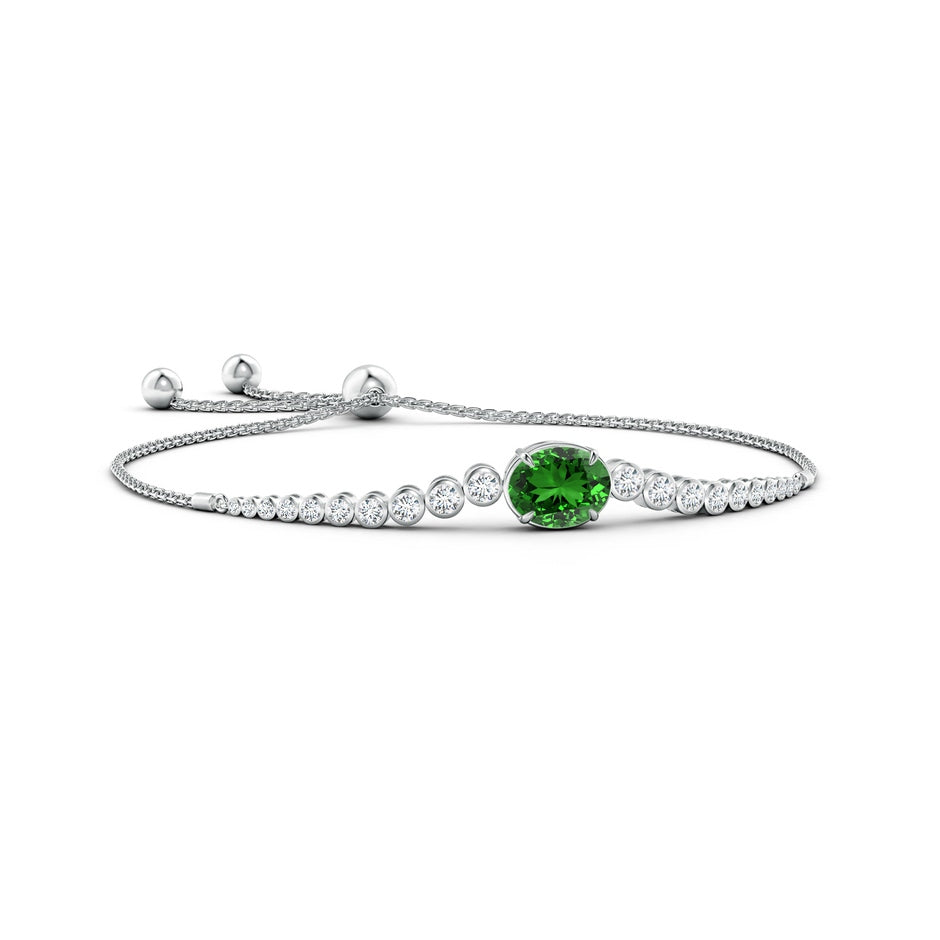 Lab-Grown Oval Emerald Bolo Bracelet with Bezel Diamonds