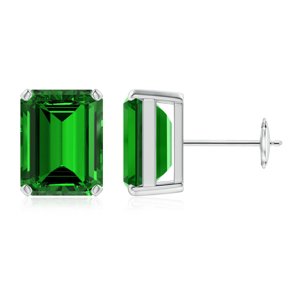 2.4 CTW Prong-Set Emerald-Cut London Blue Topaz Solitaire Earrings in 18K White Gold