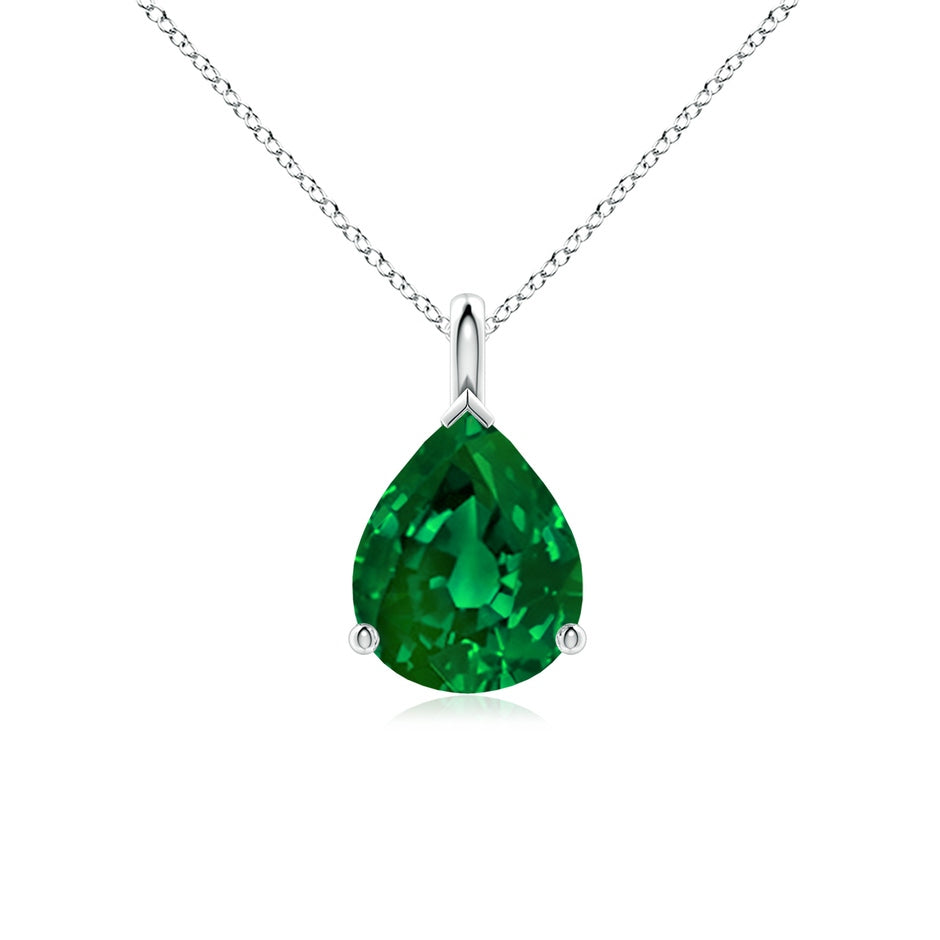 Lab-Grown Solitaire Pear Emerald Classic Pendant