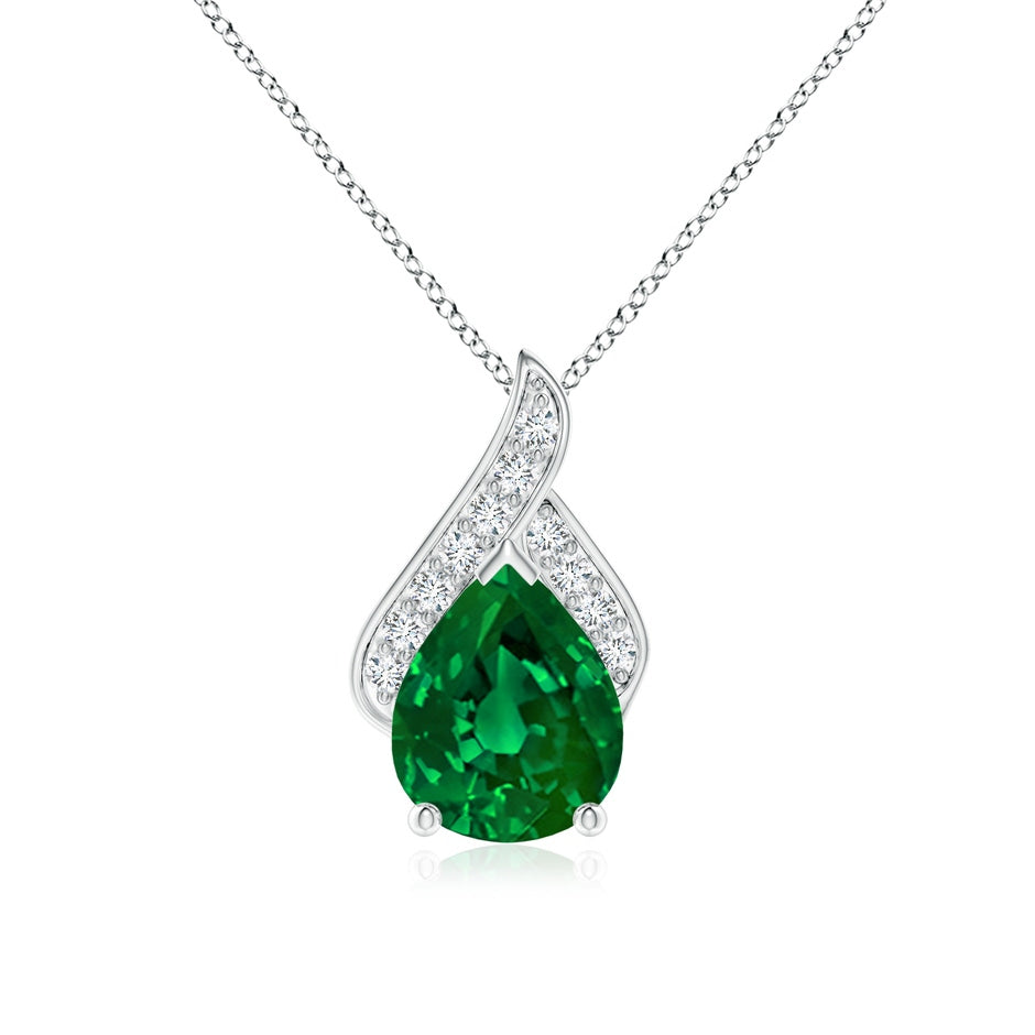 Lab-Grown Solitaire Pear-Shaped Emerald Flame Pendant