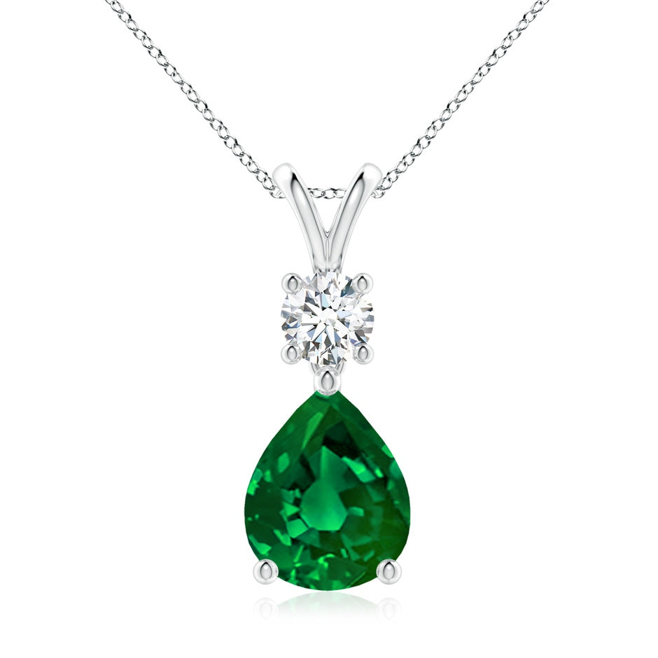 Lab-Grown Pear-Shaped Emerald V-Bale Pendant