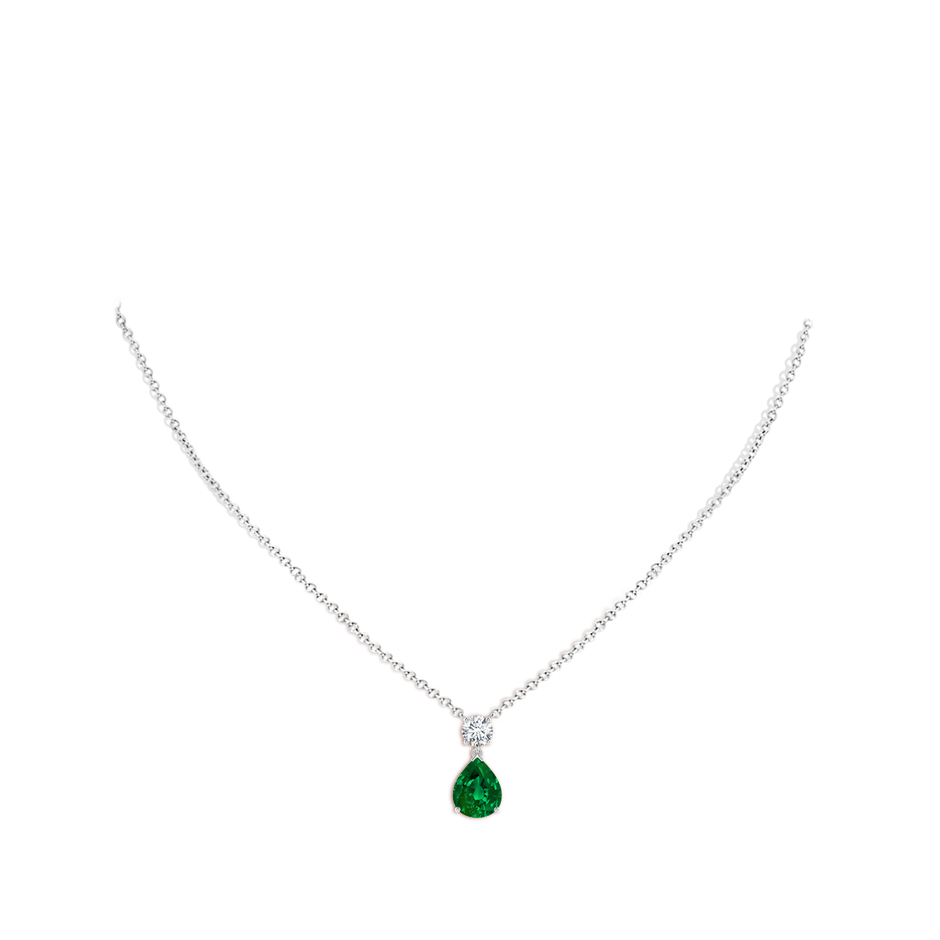 Lab-Grown Solitaire Pear Emerald Drop Pendant with Lab Diamond Accent