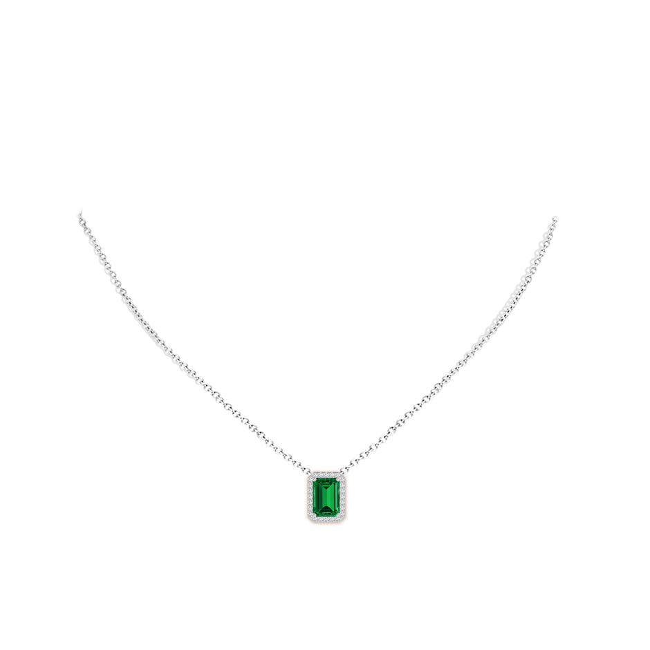 Vintage Inspired Emerald-Cut Lab-Grown Emerald Halo Pendant