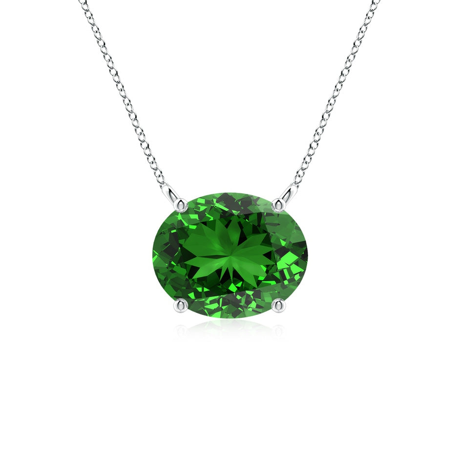 Lab-Grown East-West Oval Emerald Solitaire Pendant