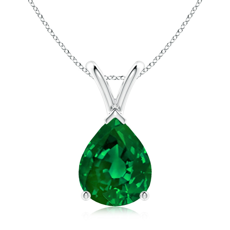 Lab-Grown V-Bale Pear-Shaped Emerald Solitaire Pendant