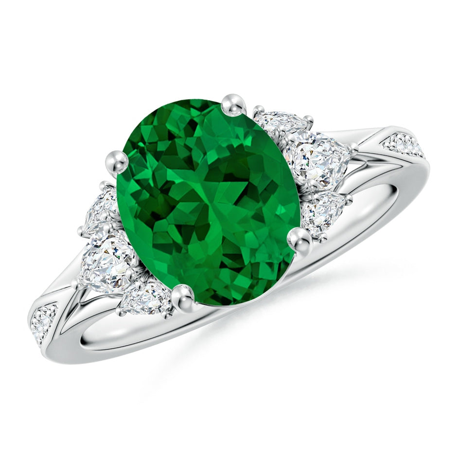 Lab-Grown Oval Emerald Engagement Ring with Lab Pear Diamonds