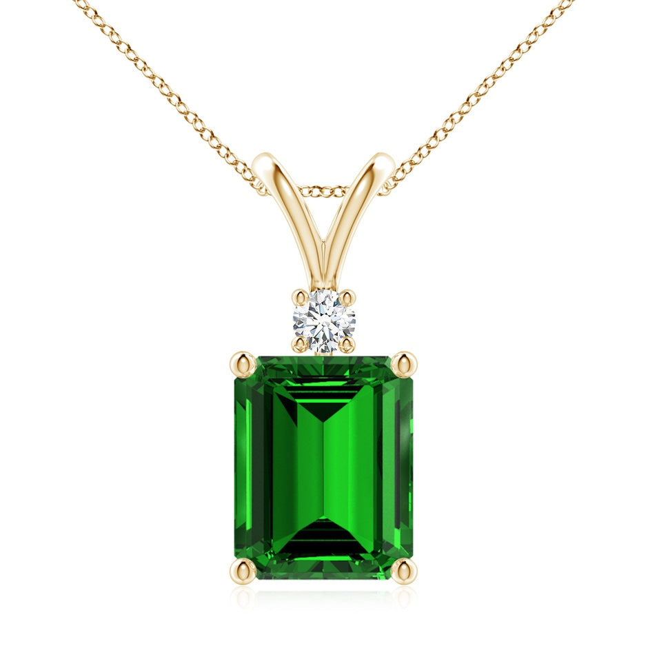 Emerald-Cut Lab-Grown Emerald Solitaire Pendant with Diamond