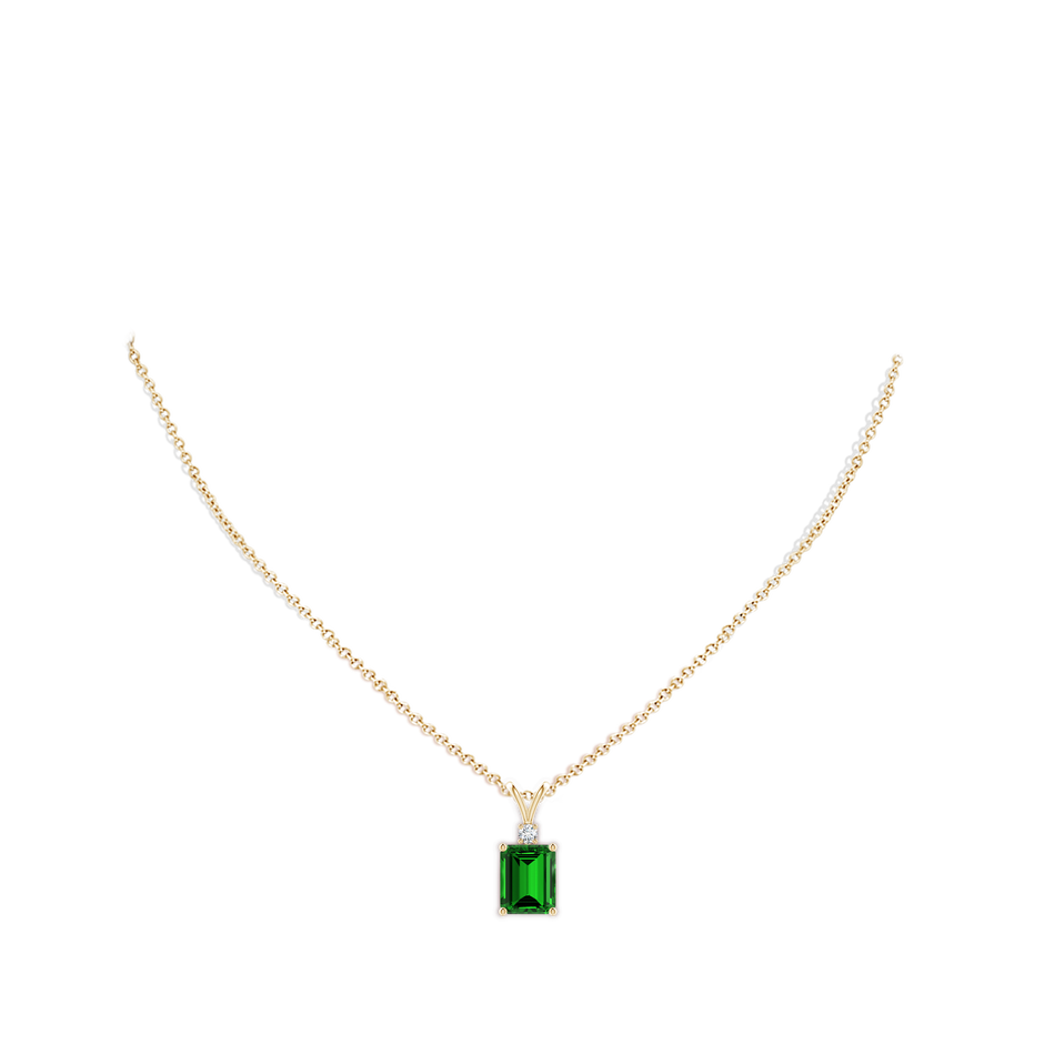 Emerald-Cut Lab-Grown Emerald Solitaire Pendant with Diamond