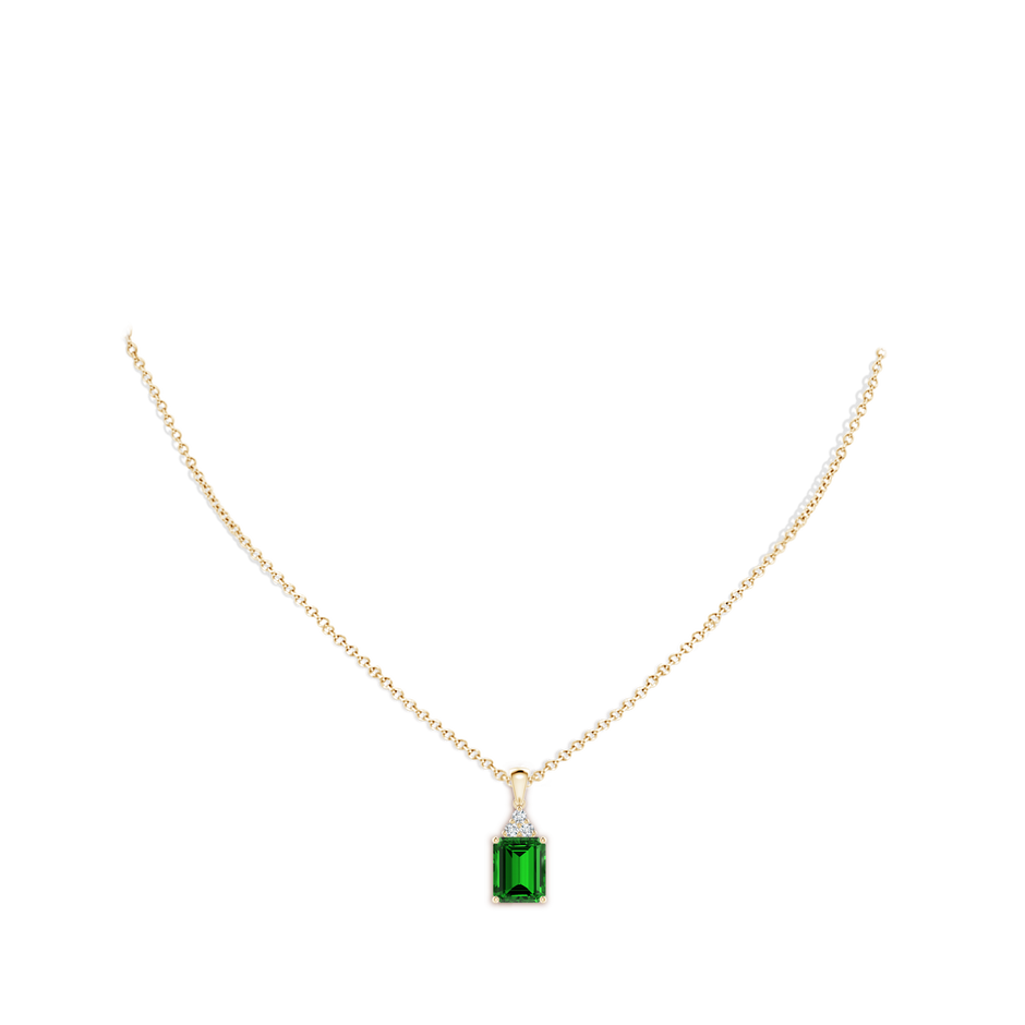 Lab-Grown Emerald-Cut Emerald Pendant with Lab Diamond Trio