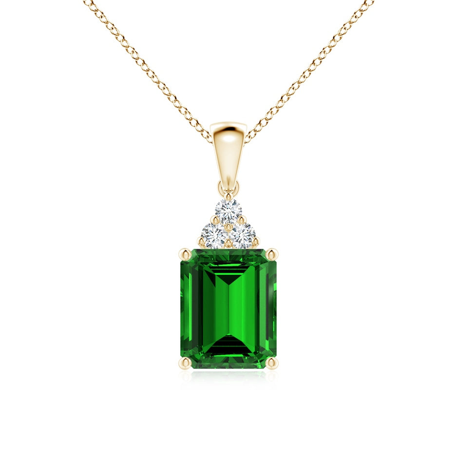 Lab-Grown Emerald-Cut Emerald Pendant with Lab Diamond Trio