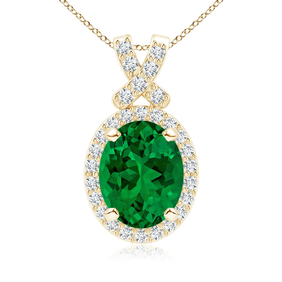Lab-Grown Vintage Style Emerald Pendant with Lab Diamond Halo