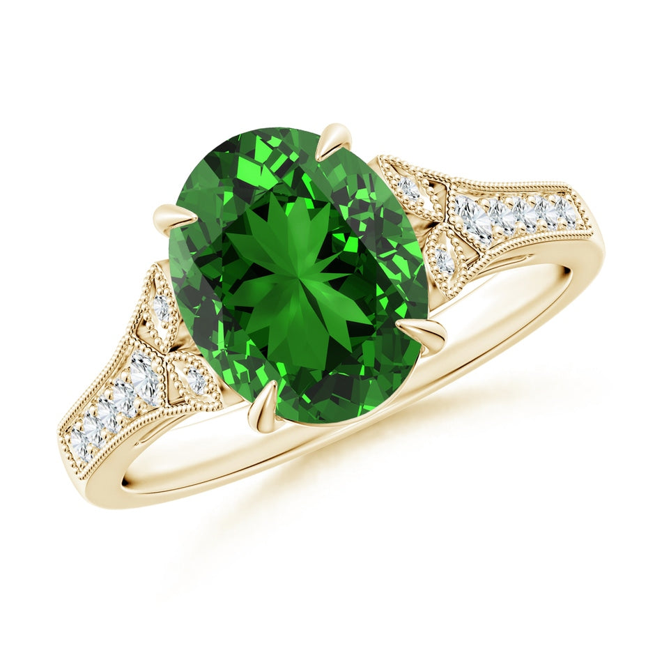 Lab-Grown Aeon Vintage Inspired Oval Emerald Solitaire Engagement Ring with Milgrain