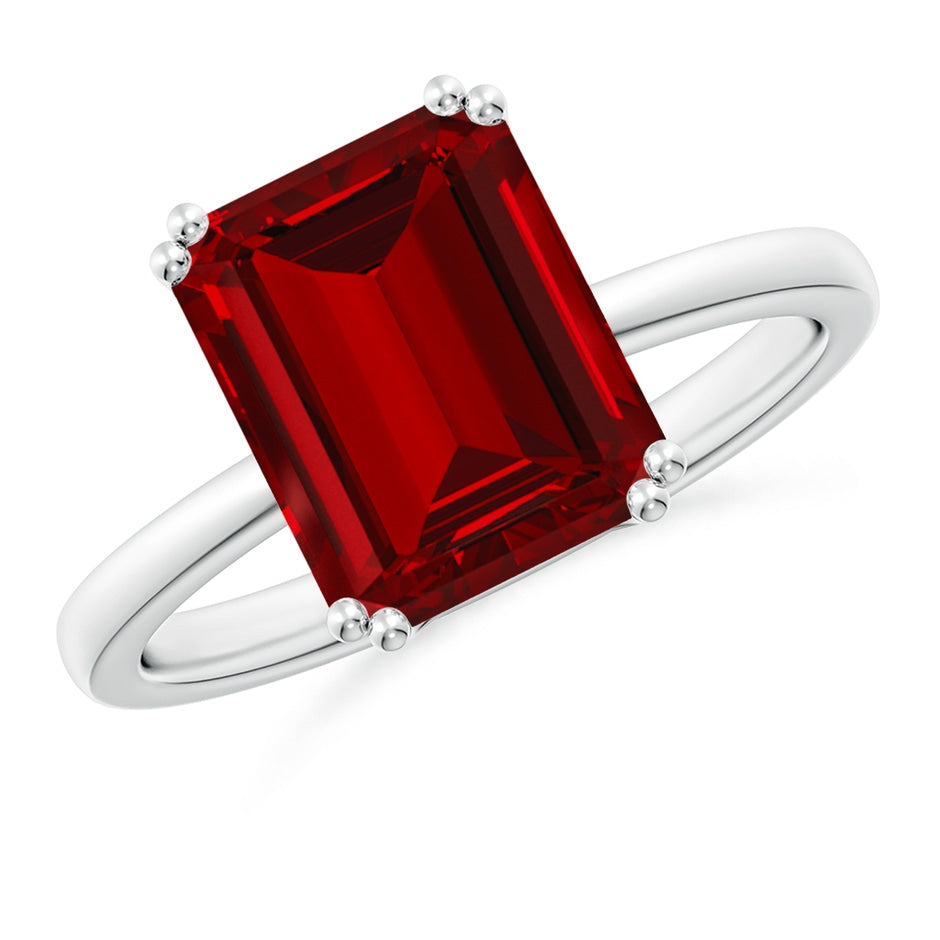 Double Prong-Set Emerald-Cut Lab-Grown Ruby Solitaire Classic Engagement Ring