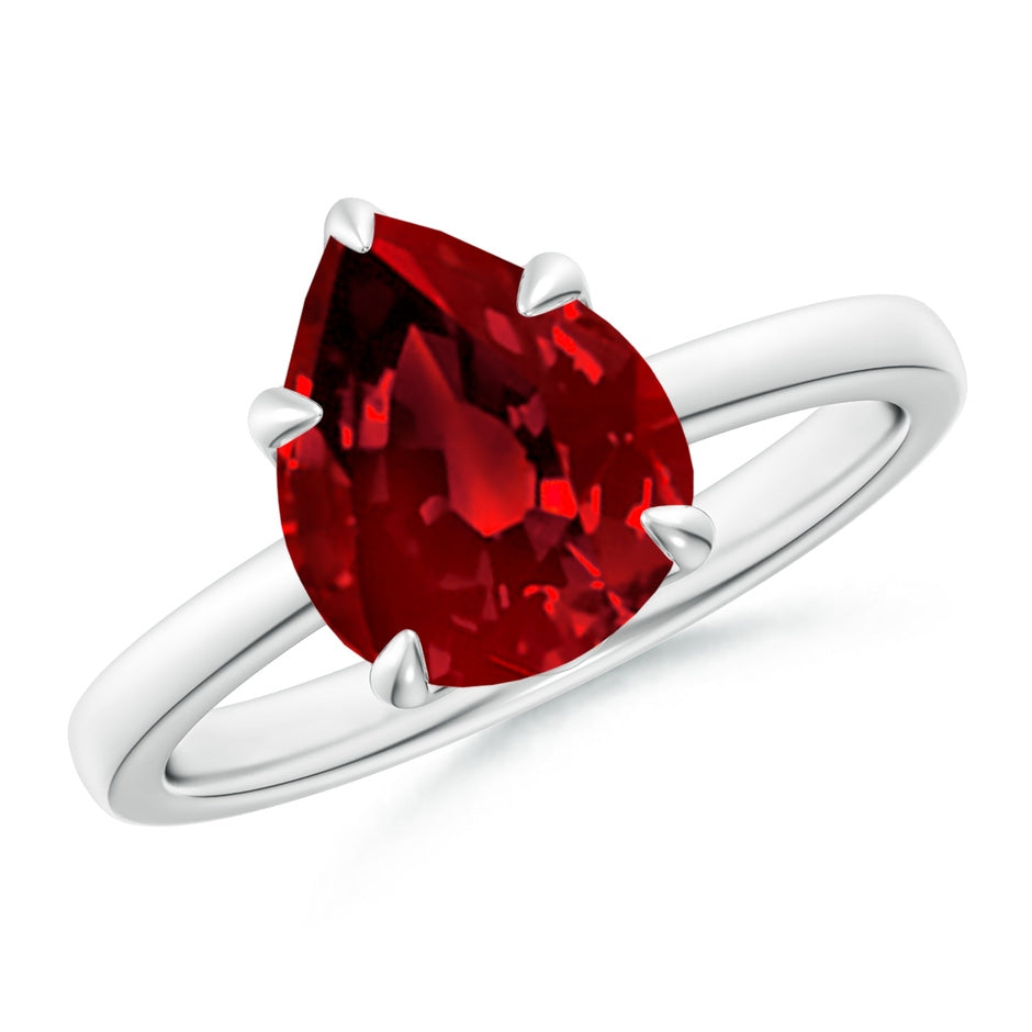Lab-Grown Solitaire Pear-Shaped Ruby Classic Engagement Ring