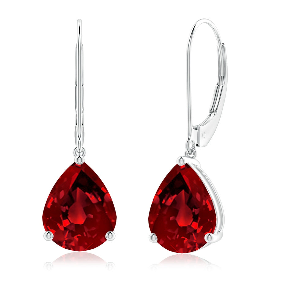 Lab-Grown Solitaire Pear-Shaped Ruby Leverback Earrings
