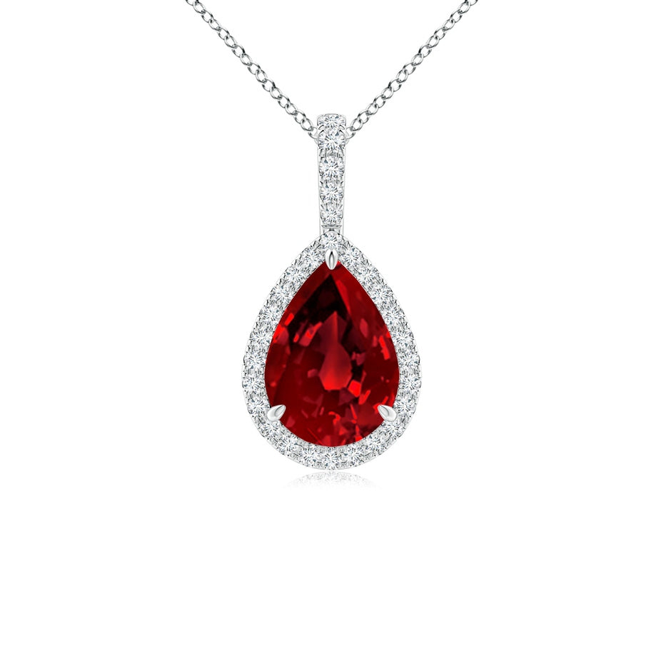 Lab-Grown Ruby Teardrop Pendant with Lab Diamond Halo